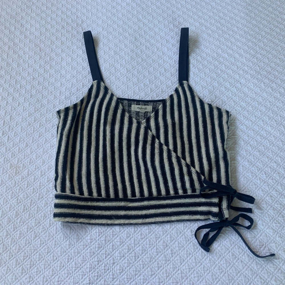Blue and White Madewell Crop Tank (S)